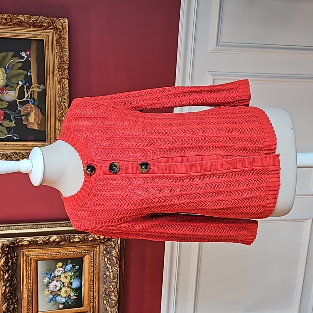 Jones New York Cardigan Knit Grannycore Burnt Orange Size Medium 100% Cotton
